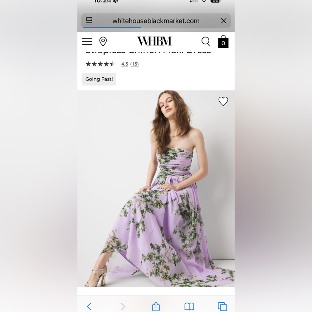 White House black market whbm purple floral strapless chiffon maxi dress size 8
